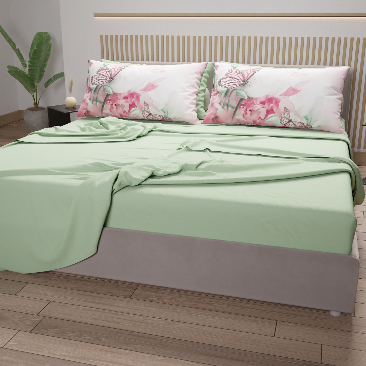 Lenzuola in Cotone, Completo Letto con Federe in Stampa Digitale Roses Butterfly