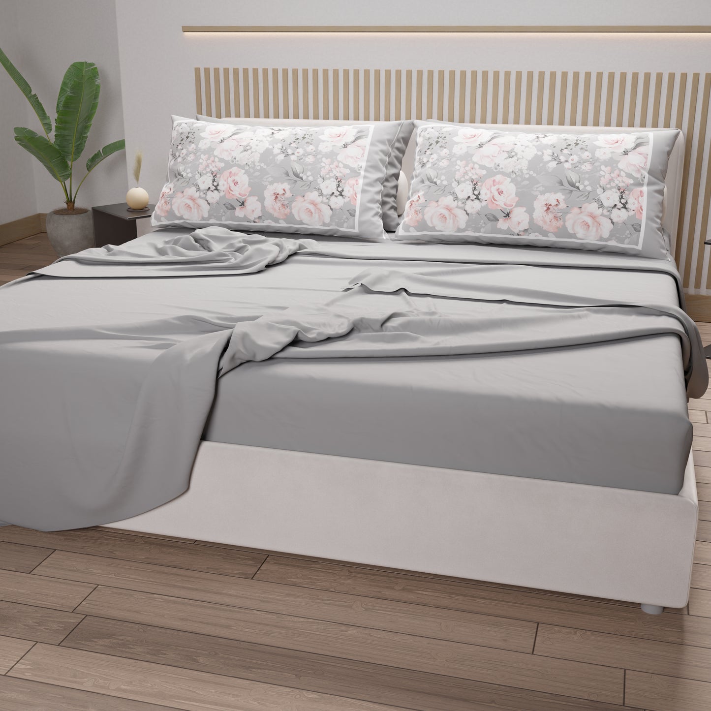 Lenzuola in Cotone, Completo Letto con Federe in Stampa Digitale Floreale 17-02