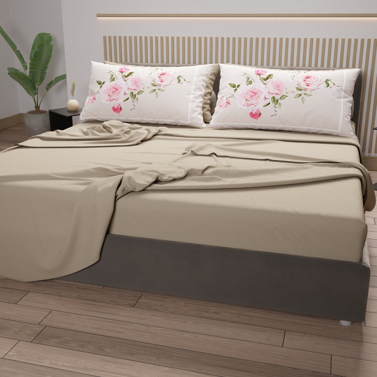 Lenzuola in Cotone, Completo Letto con Federe in Stampa Digitale Floreale 20-06