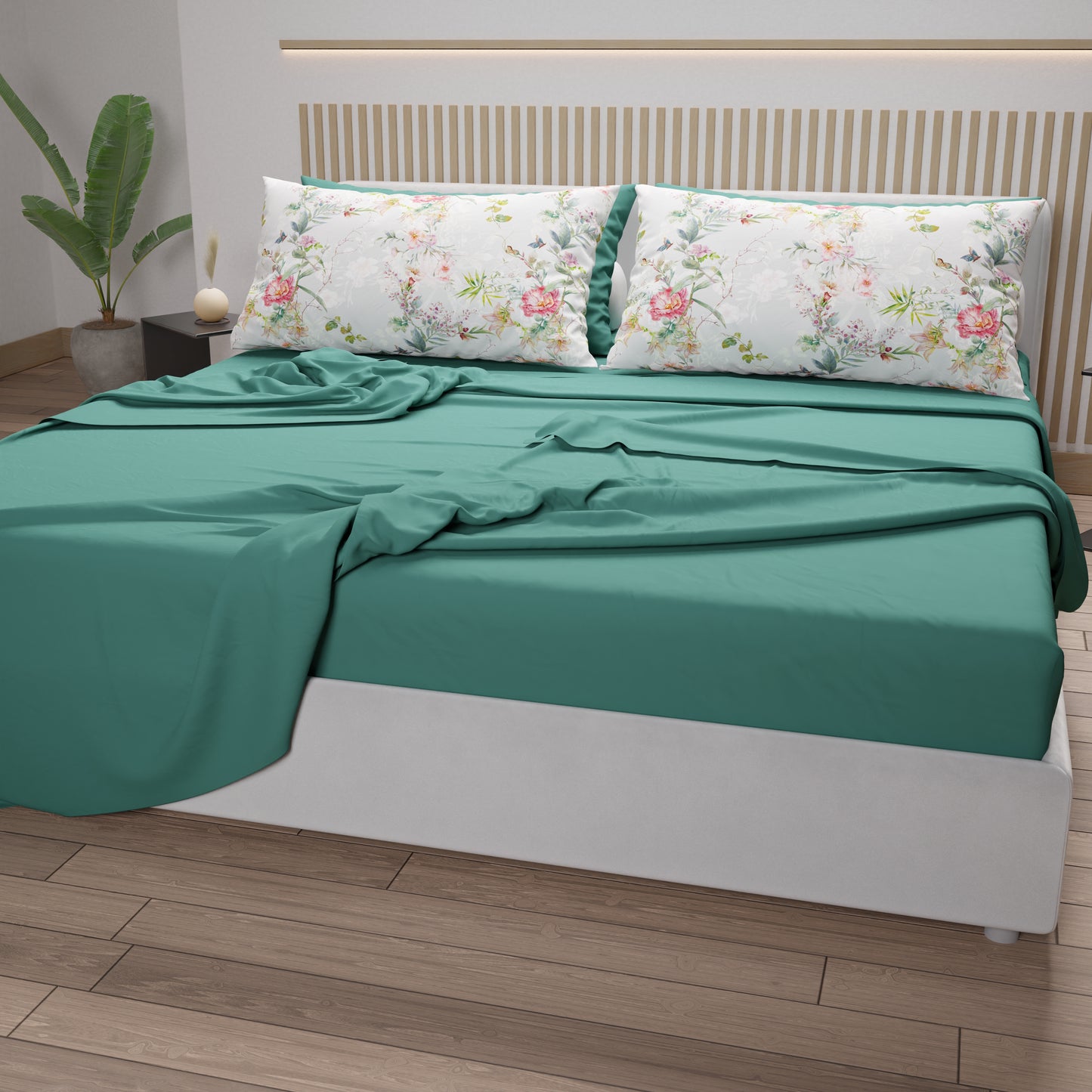 Cotton Sheets, Bed Set with Spring Gray Digital Print Pillowcases