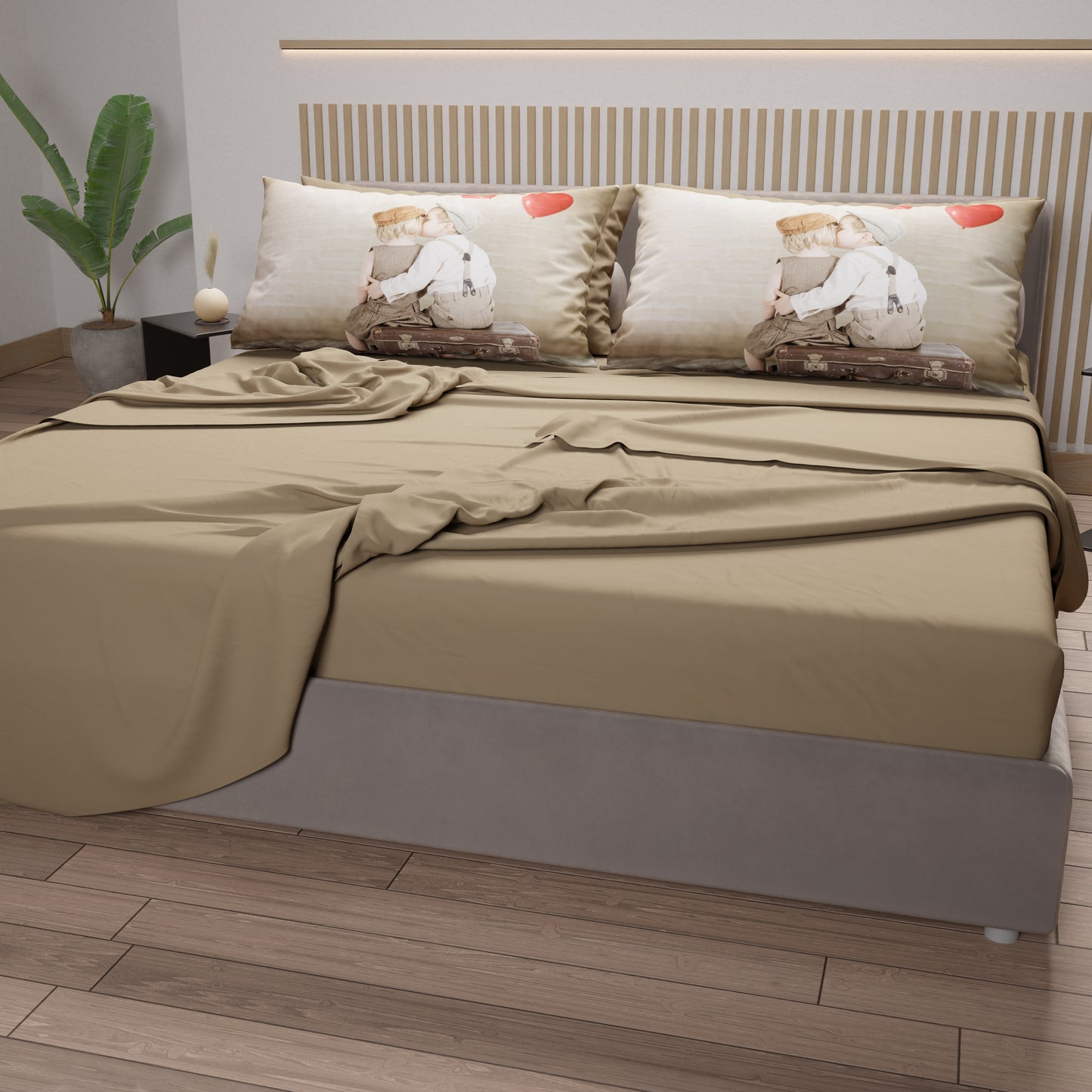 Draps en Coton, Parure de Lit avec Taies d'Oreiller en Impression Digitale Baiser
