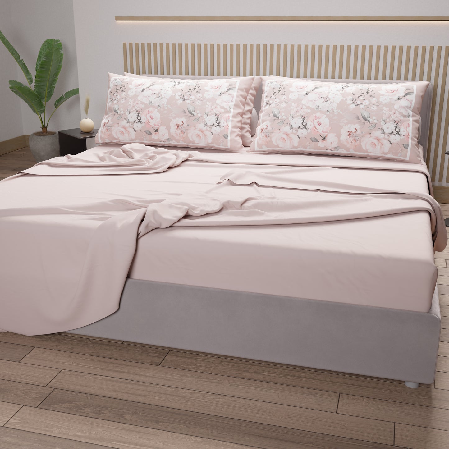 Draps en Coton, Parure de Lit avec Taies d'Oreiller en Impression Numérique Floral 17-03