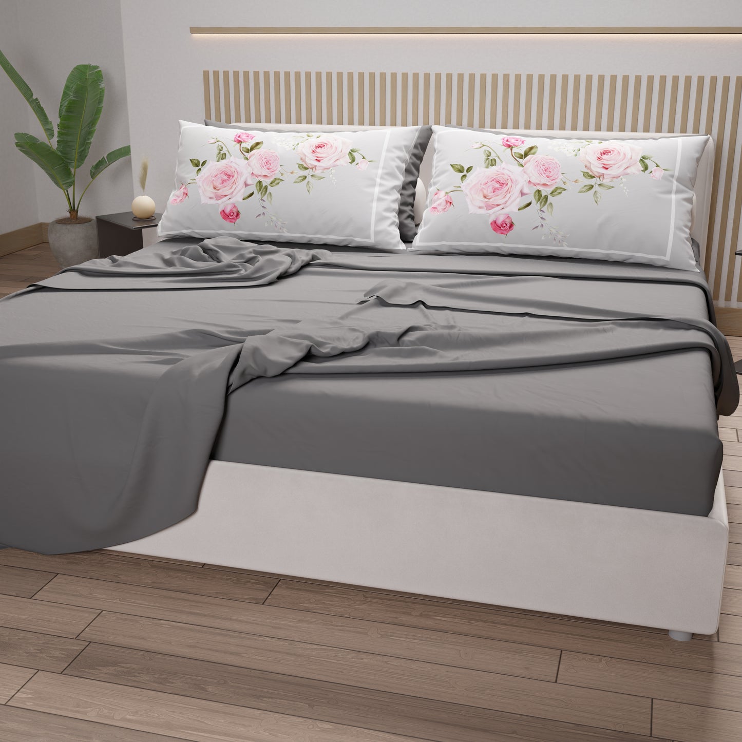 Draps en Coton, Parure de Lit avec Taies d'Oreiller en Impression Numérique Floral 20-02