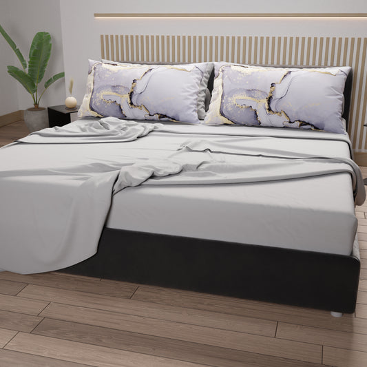Lenzuola in Cotone, Completo Letto con Federe in Stampa Digitale Marble 04 Grigio Scuro