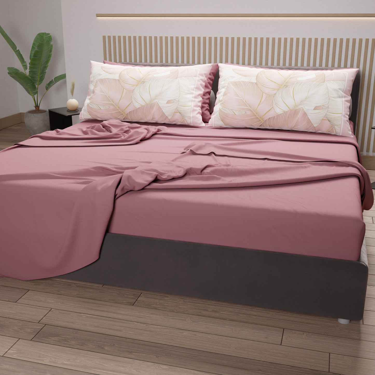 Draps en Coton, Parure de Lit avec Taies d'Oreiller en Impression Numérique Tropical Poudré-Or