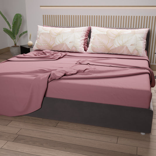 Draps en Coton, Parure de Lit avec Taies d'Oreiller en Impression Numérique Tropical Poudré-Or