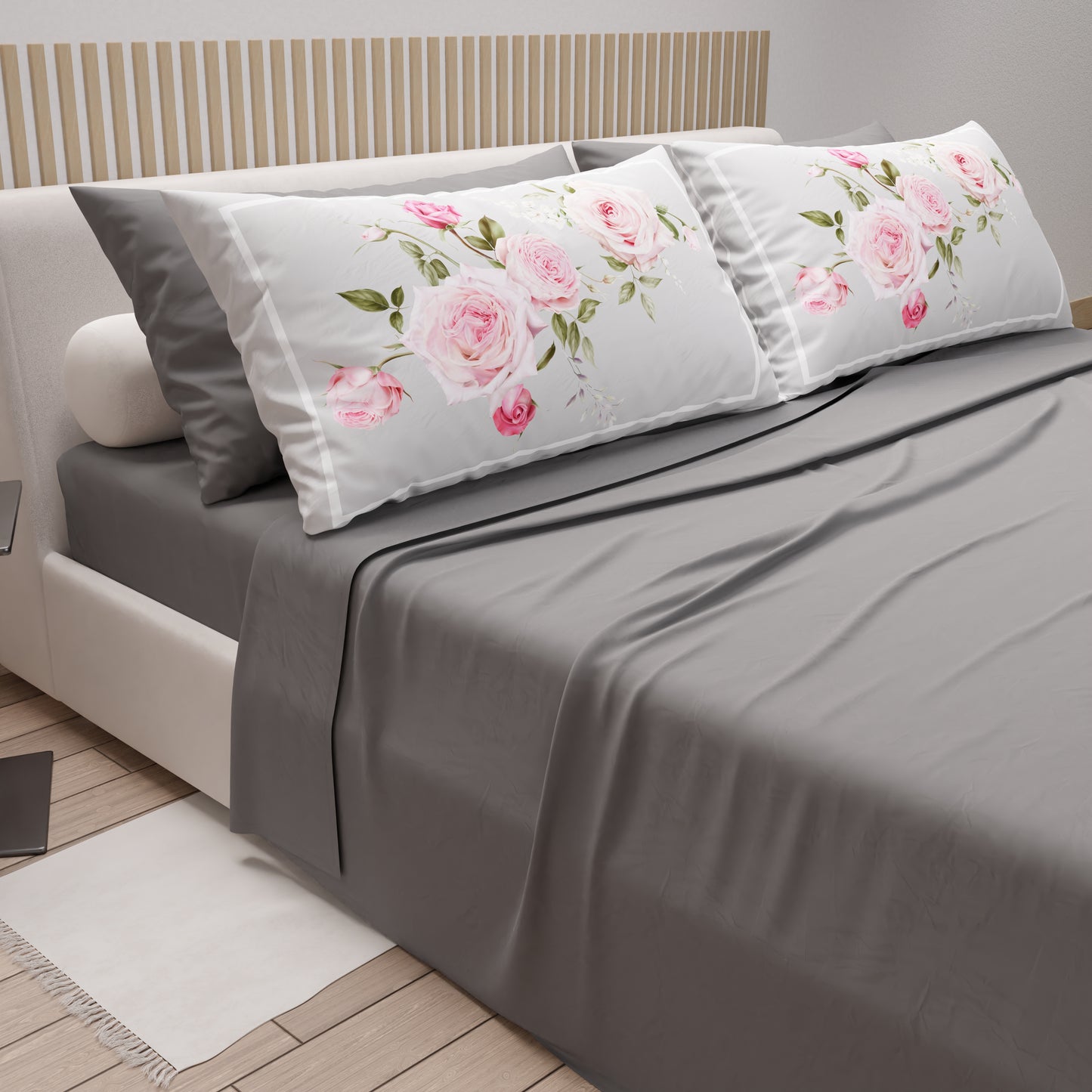 Draps en Coton, Parure de Lit avec Taies d'Oreiller en Impression Numérique Floral 20-02
