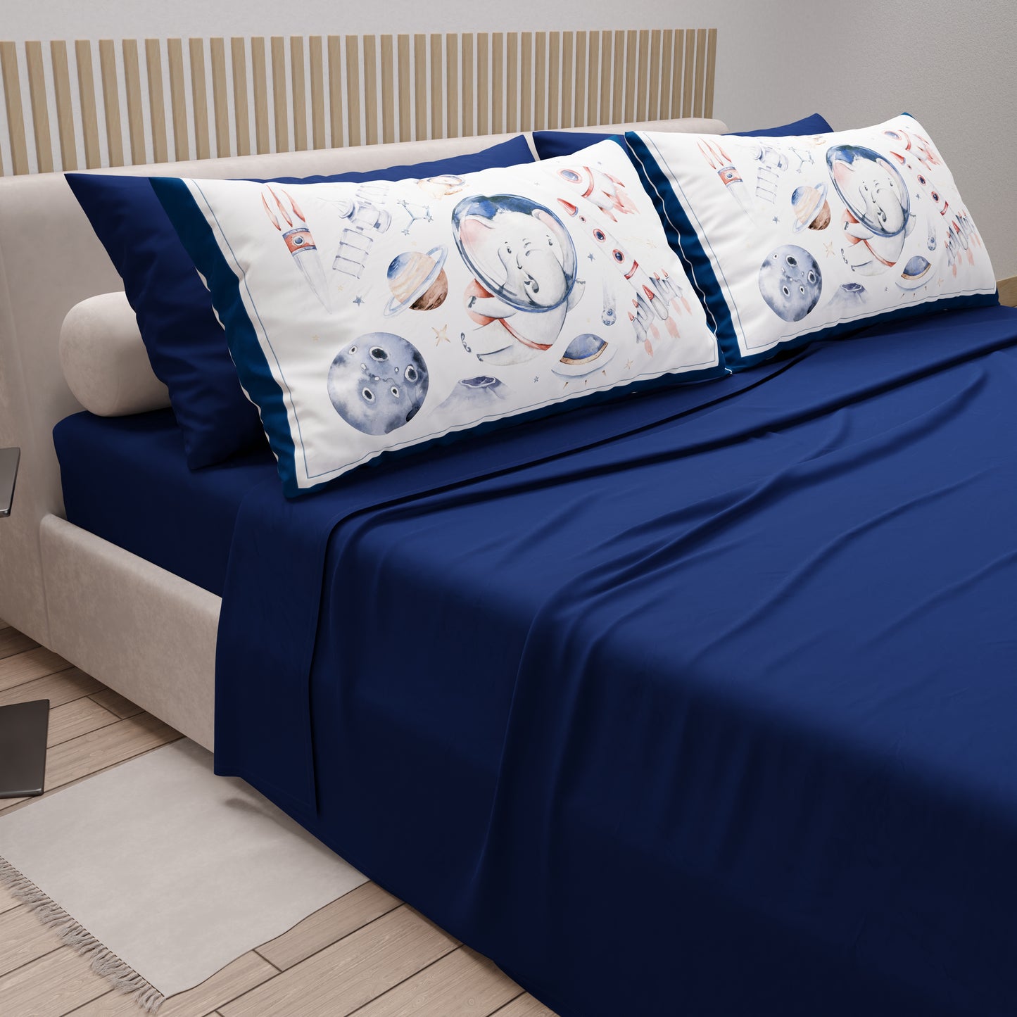 Lenzuola in Cotone, Completo Letto con Federe in Stampa Digitale Baby Spazio