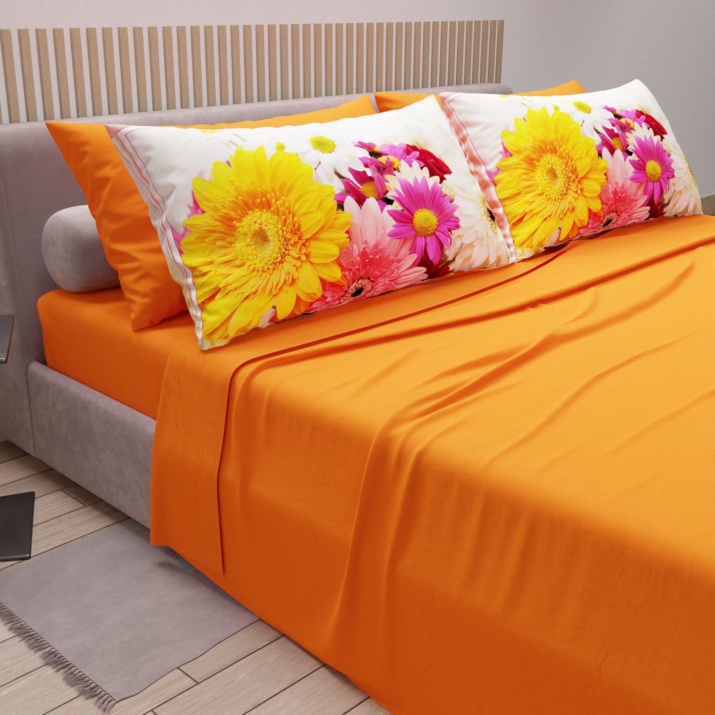 Cotton sheets, bed set with floral digital print pillowcases 13