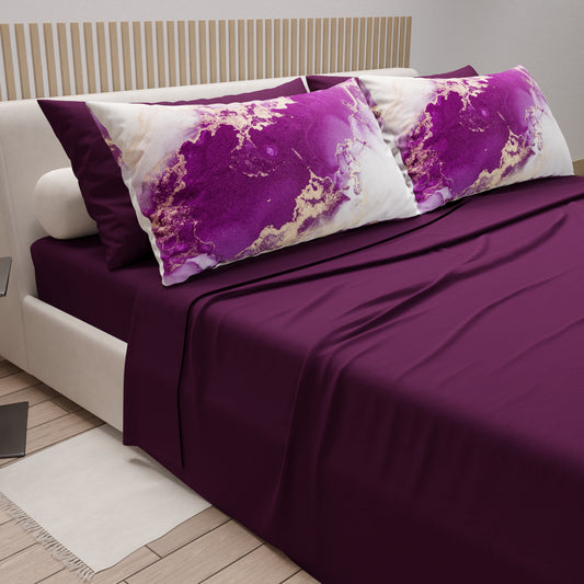 Lenzuola in Cotone, Completo Letto con Federe in Stampa Digitale Marble 01 Viola