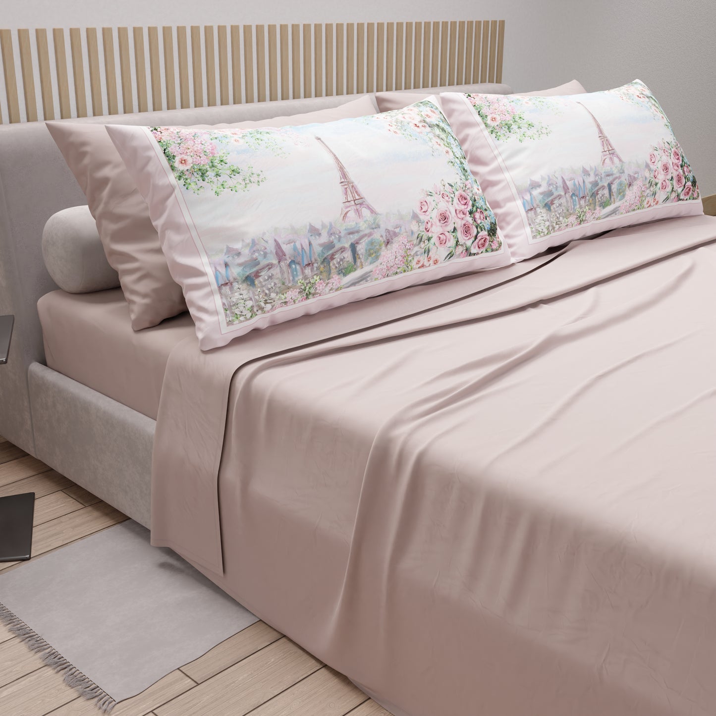Draps en Coton, Parure de Lit avec Taies d'Oreiller en Impression Numérique Ville 01