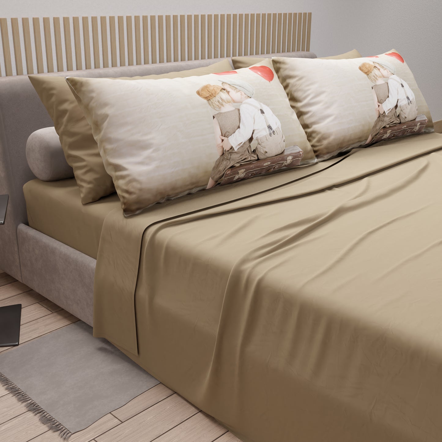 Draps en Coton, Parure de Lit avec Taies d'Oreiller en Impression Digitale Baiser