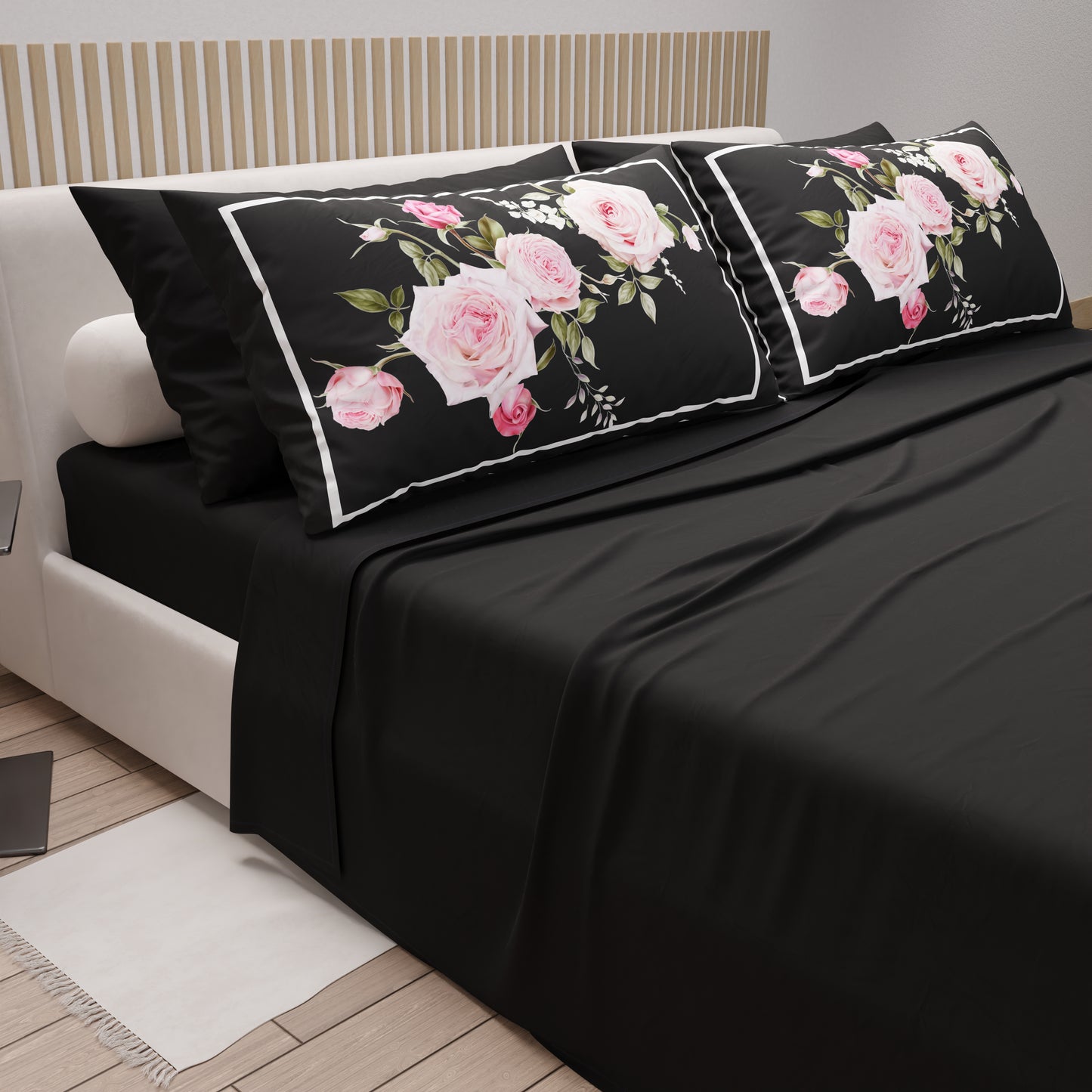 Cotton Sheets, Bed Set with Floral Digital Print Pillowcases 20-01