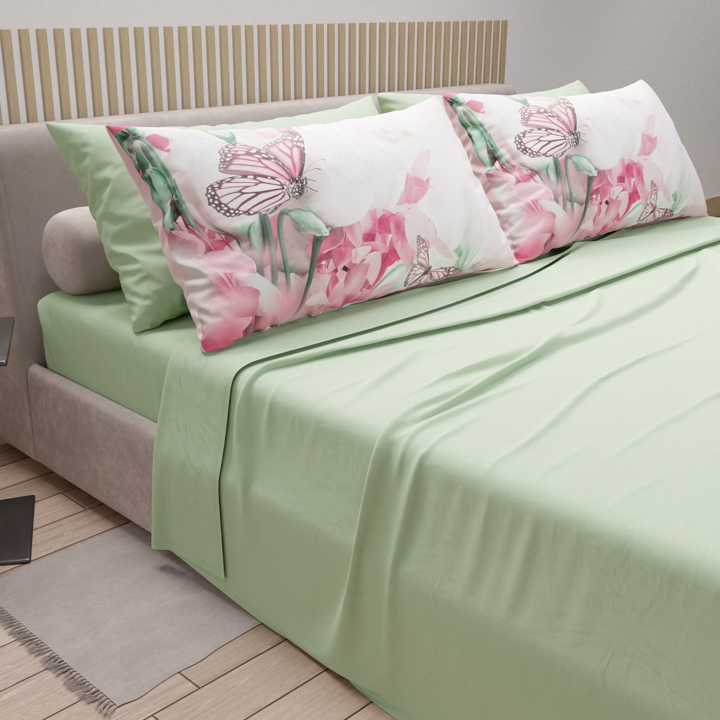 Lenzuola in Cotone, Completo Letto con Federe in Stampa Digitale Roses Butterfly
