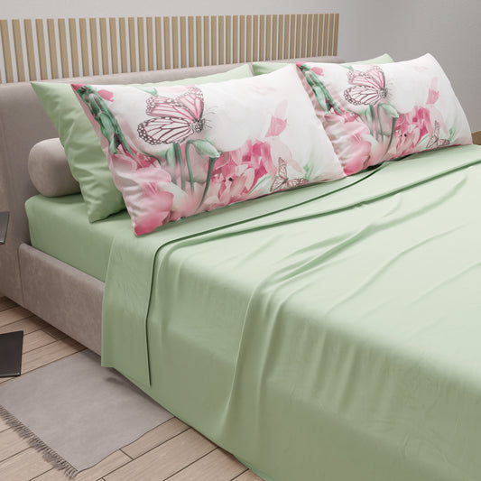Draps en Coton, Parure de Lit avec Taies d'Oreiller en Impression Digitale Roses Papillon