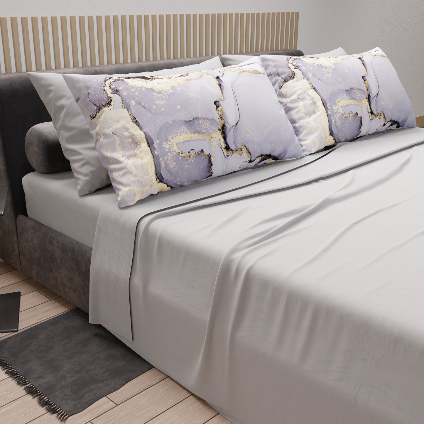 Draps en Coton, Parure de Lit avec Taies d'Oreiller en Impression Numérique Marbre 04 Gris Foncé