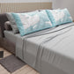 Lenzuola in Cotone, Completo Letto con Federe in Stampa Digitale Tropical Celeste-Argento
