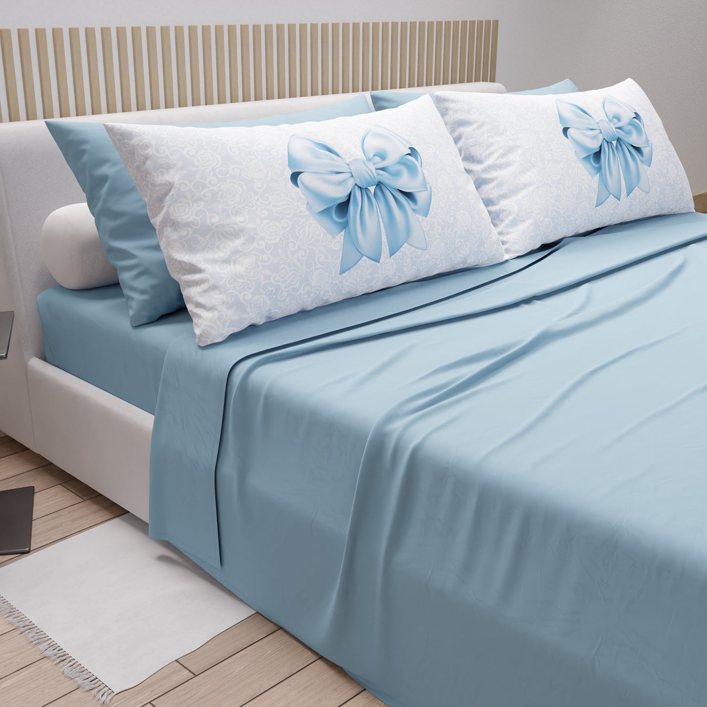 Draps en Coton, Parure de Lit avec Taies d'Oreiller en Impression Numérique Noeud Céleste