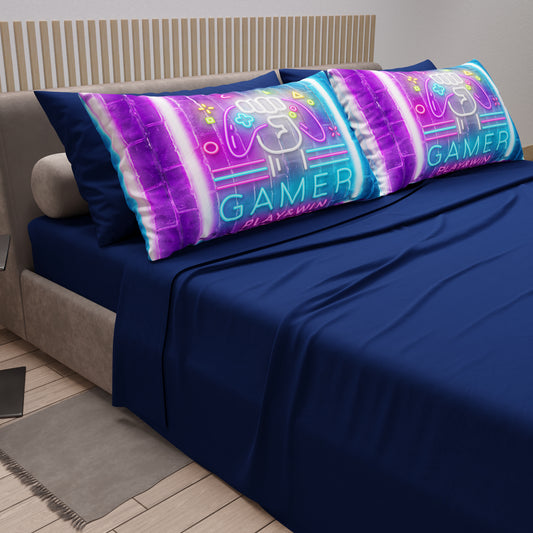 Draps en Coton, Parure de Lit avec Taies d'Oreiller en Impression Numérique Gamer