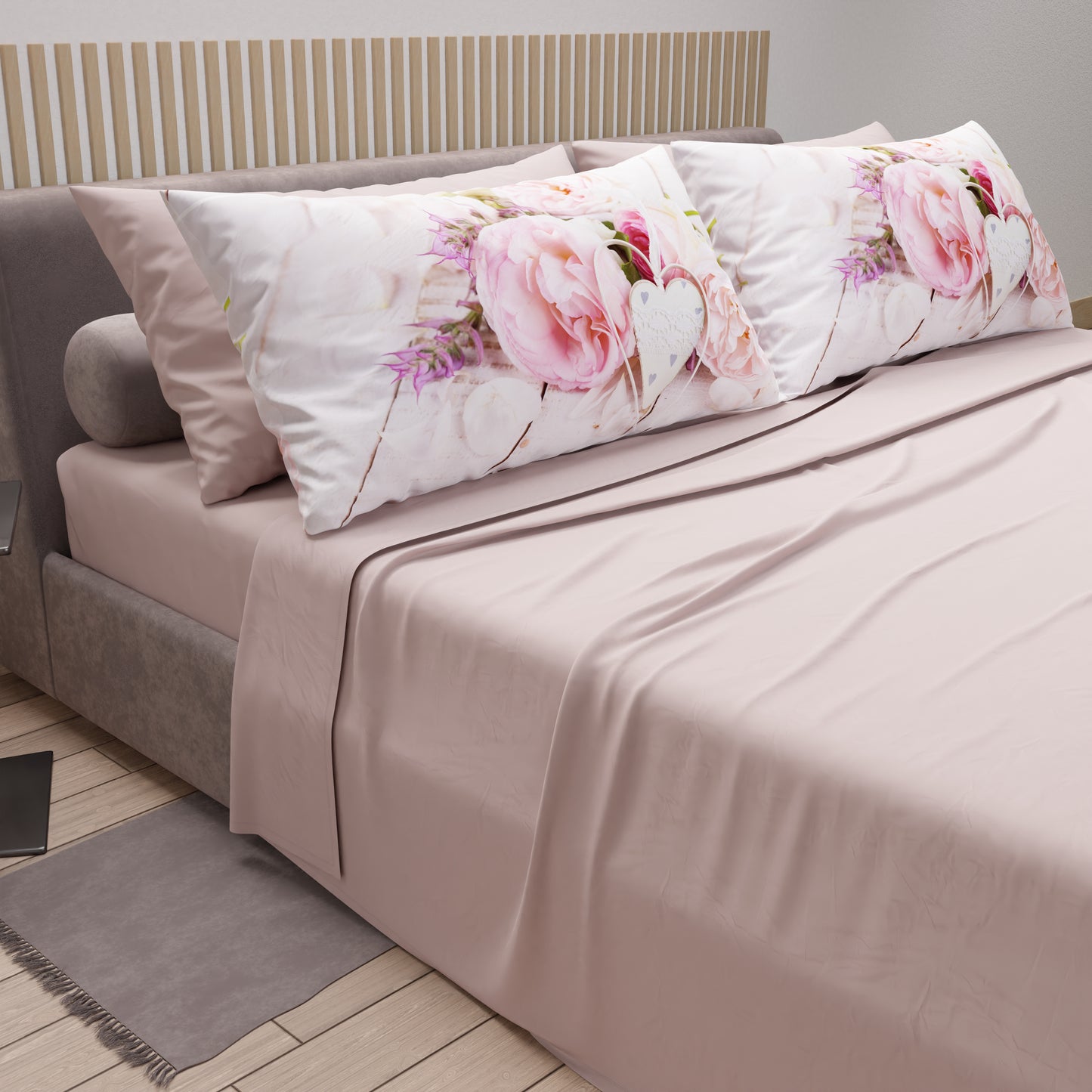 Draps en Coton, Parure de Lit avec Taies d'Oreiller en Impression Numérique Campagne Chic