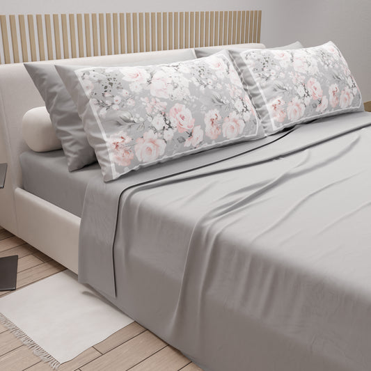 Draps en Coton, Parure de Lit avec Taies d'Oreiller en Impression Numérique Floral 17-02