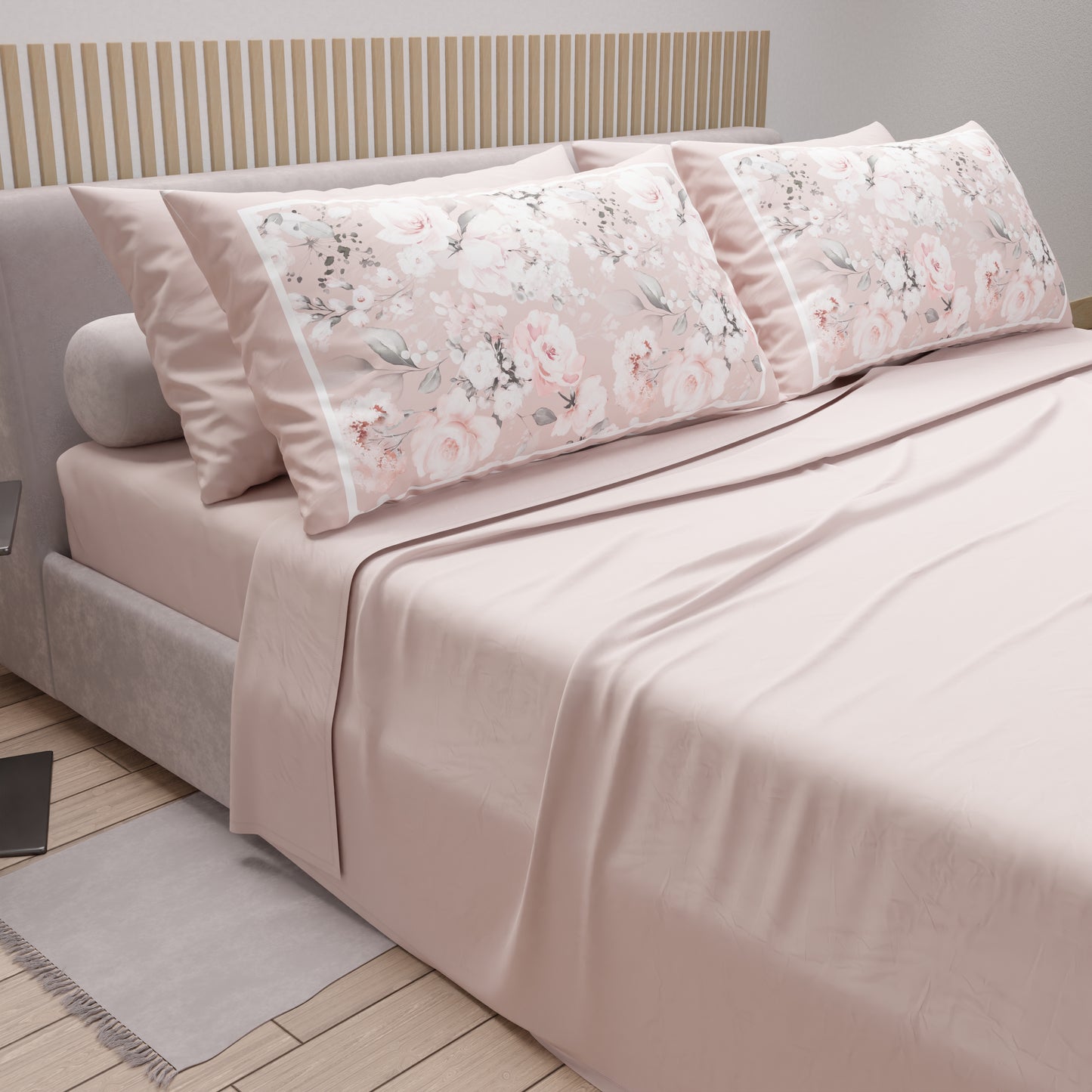 Draps en Coton, Parure de Lit avec Taies d'Oreiller en Impression Numérique Floral 17-03