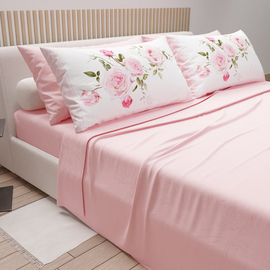 Draps en Coton, Parure de Lit avec Taies d'Oreiller en Impression Numérique Floral 20-00