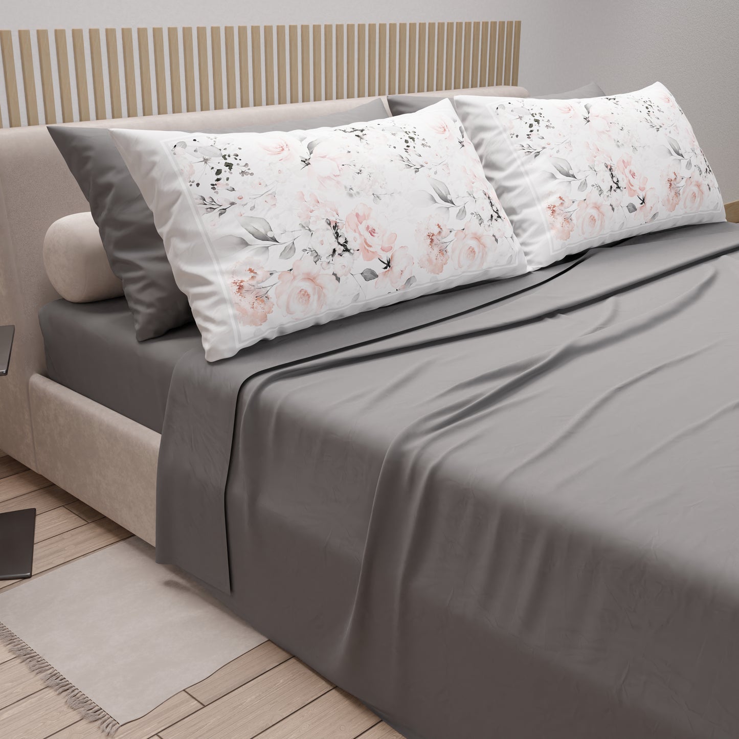 Cotton sheets, bed set with digital floral print pillowcases 17-00