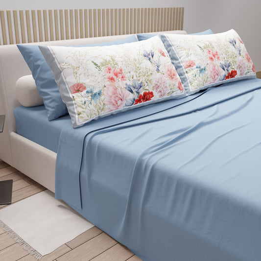 Draps en Coton, Parure de Lit avec Taies d'Oreiller en Impression Numérique Floral 14