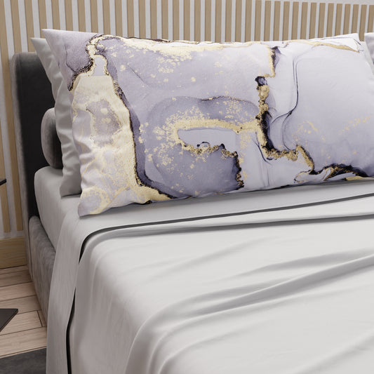 Lenzuola in Cotone, Completo Letto con Federe in Stampa Digitale Marble 04 Grigio Scuro