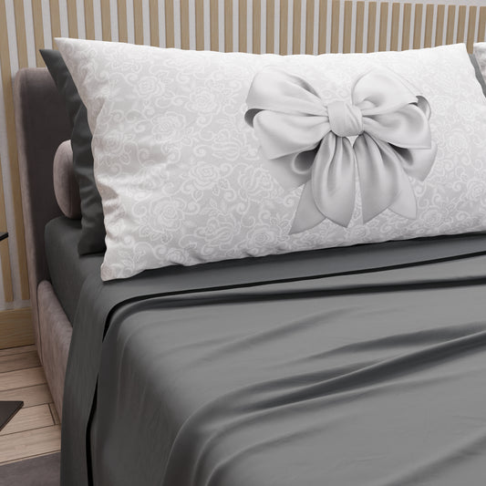 Lenzuola in Cotone, Completo Letto con Federe in Stampa Digitale Fiocco Grigio
