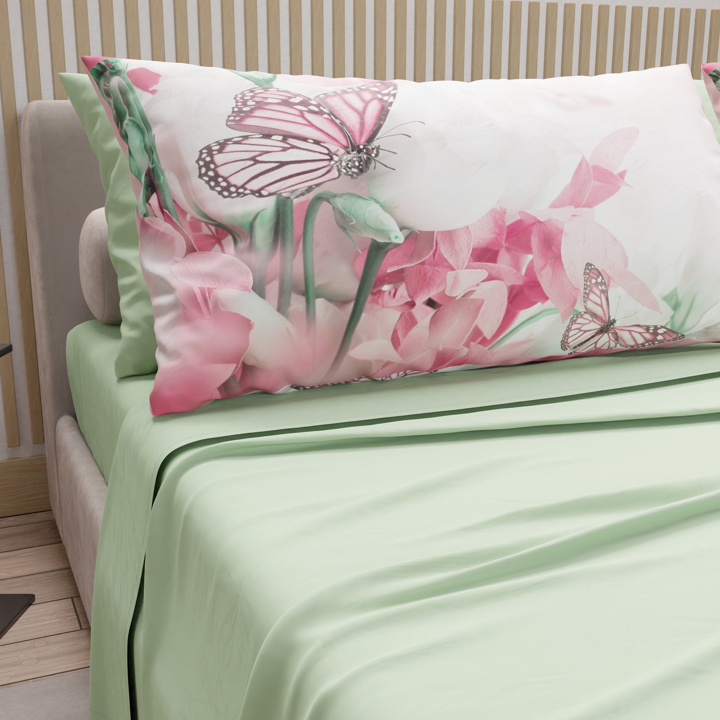 Lenzuola in Cotone, Completo Letto con Federe in Stampa Digitale Roses Butterfly