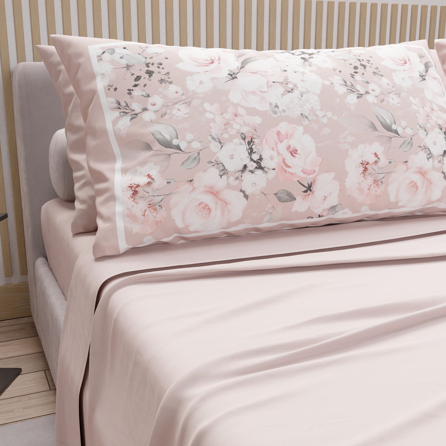 Draps en Coton, Parure de Lit avec Taies d'Oreiller en Impression Numérique Floral 17-03