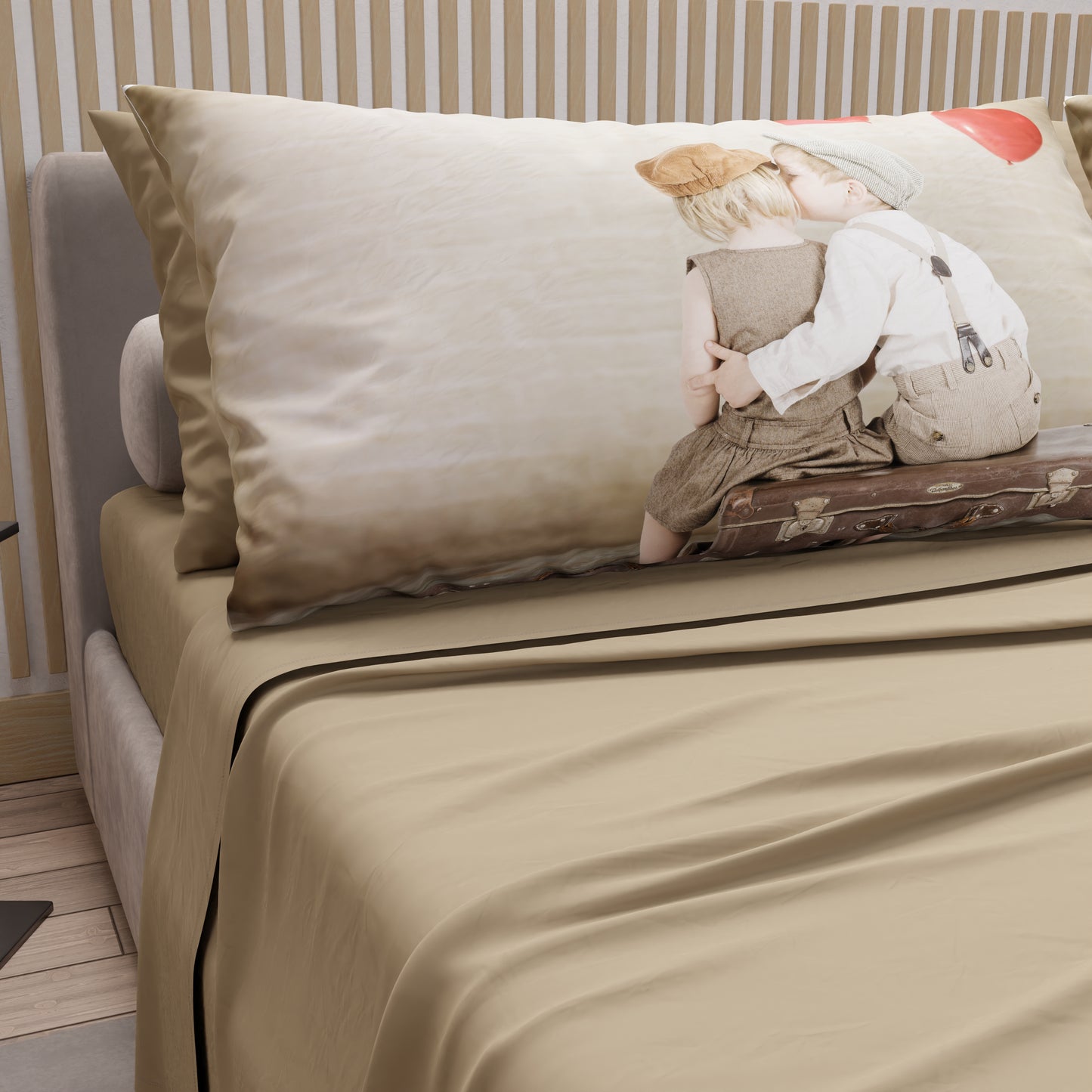 Draps en Coton, Parure de Lit avec Taies d'Oreiller en Impression Digitale Baiser