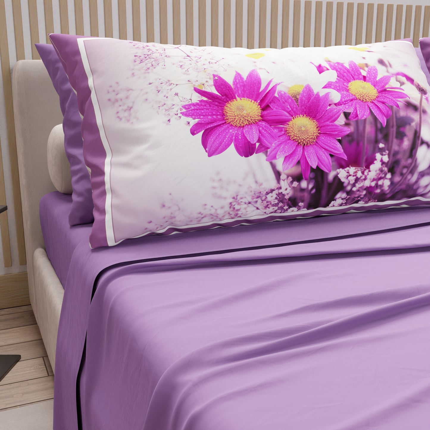 Lenzuola in Cotone, Completo Letto con Federe in Stampa Digitale Floreale 12