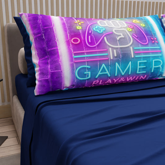 Draps en Coton, Parure de Lit avec Taies d'Oreiller en Impression Numérique Gamer