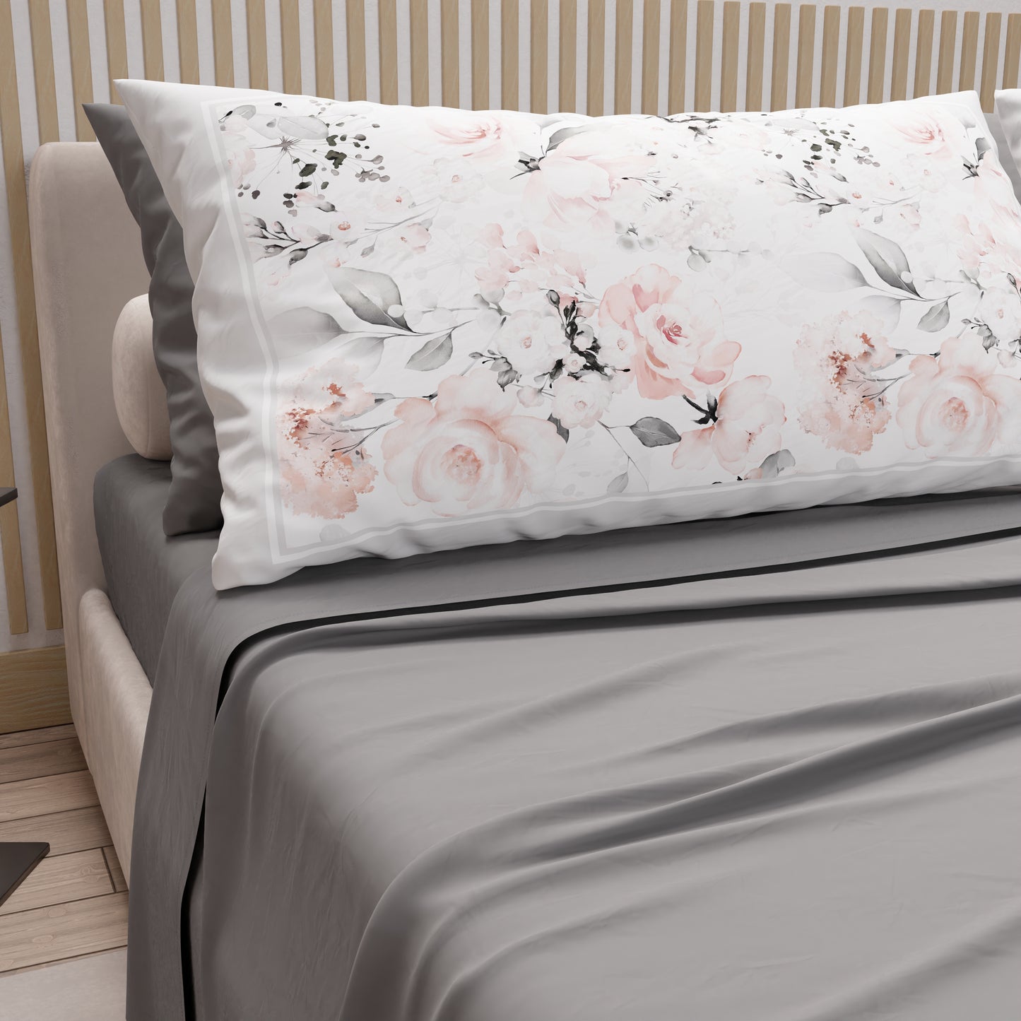Cotton sheets, bed set with digital floral print pillowcases 17-00