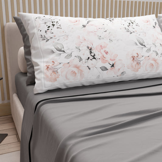 Draps en Coton, Parure de Lit avec Taies d'Oreiller en Impression Numérique Floral 17-00