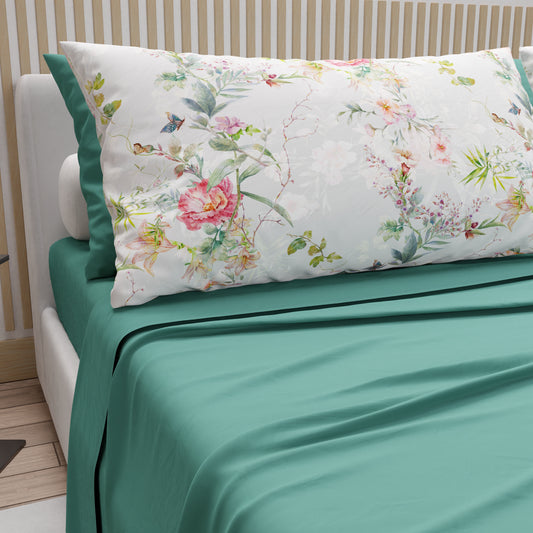 Draps en Coton, Parure de Lit avec Taies d'Oreiller en Impression Numérique Spring Gris