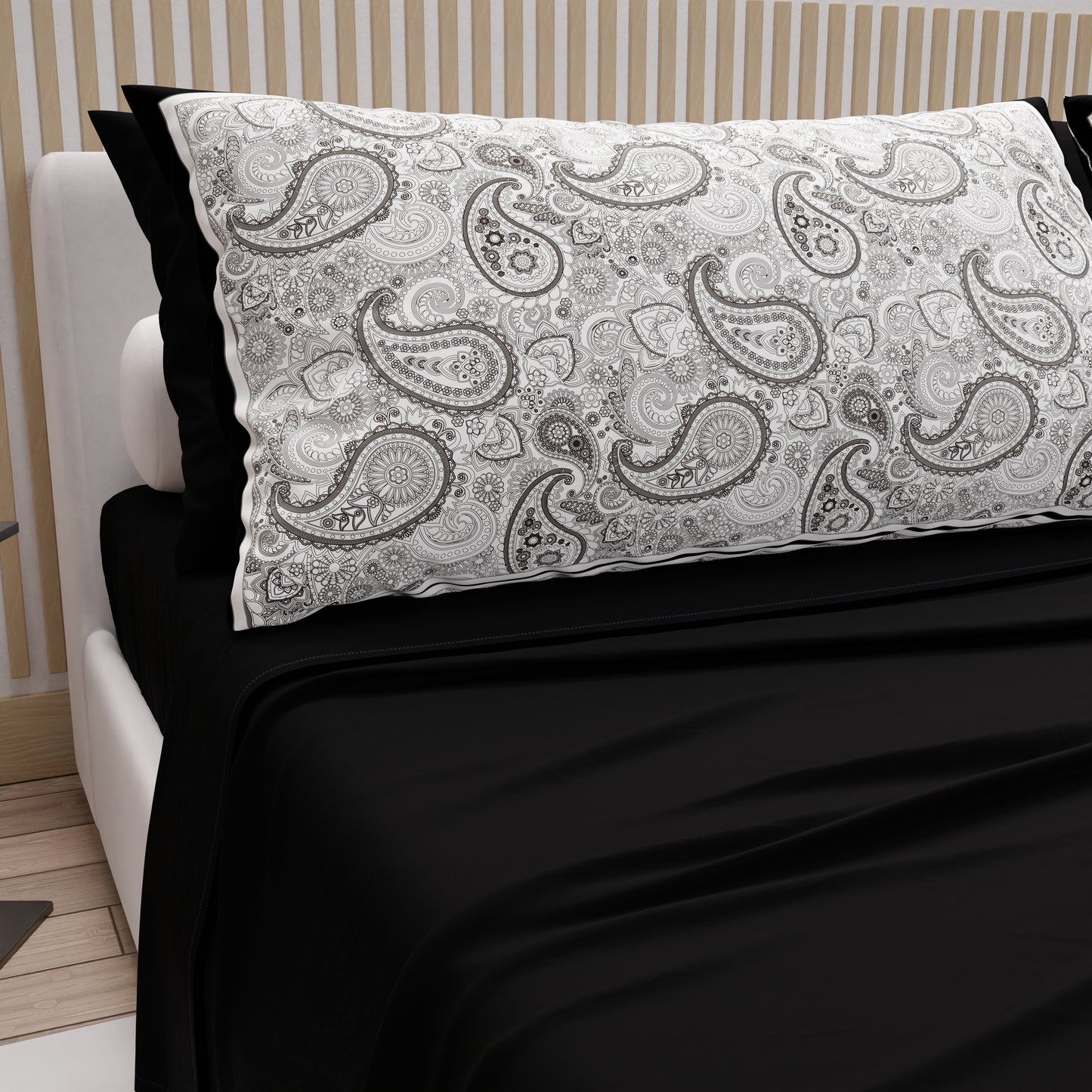 Cotton Sheets, Bed Set with Black Paisley Digital Print Pillowcases