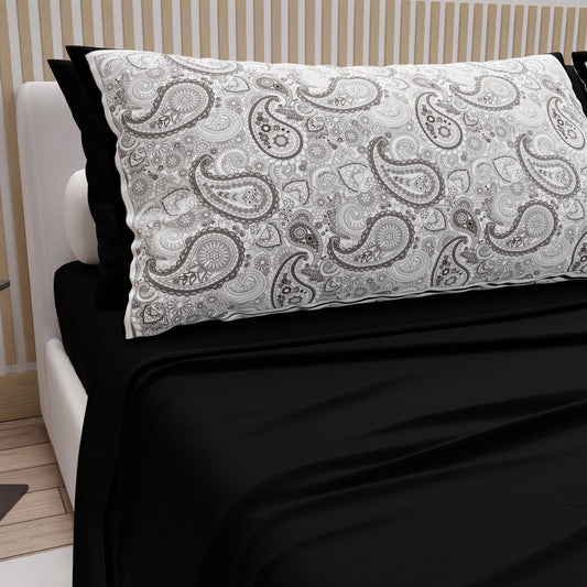 Lenzuola in Cotone, Completo Letto con Federe in Stampa Digitale Paisley Nero