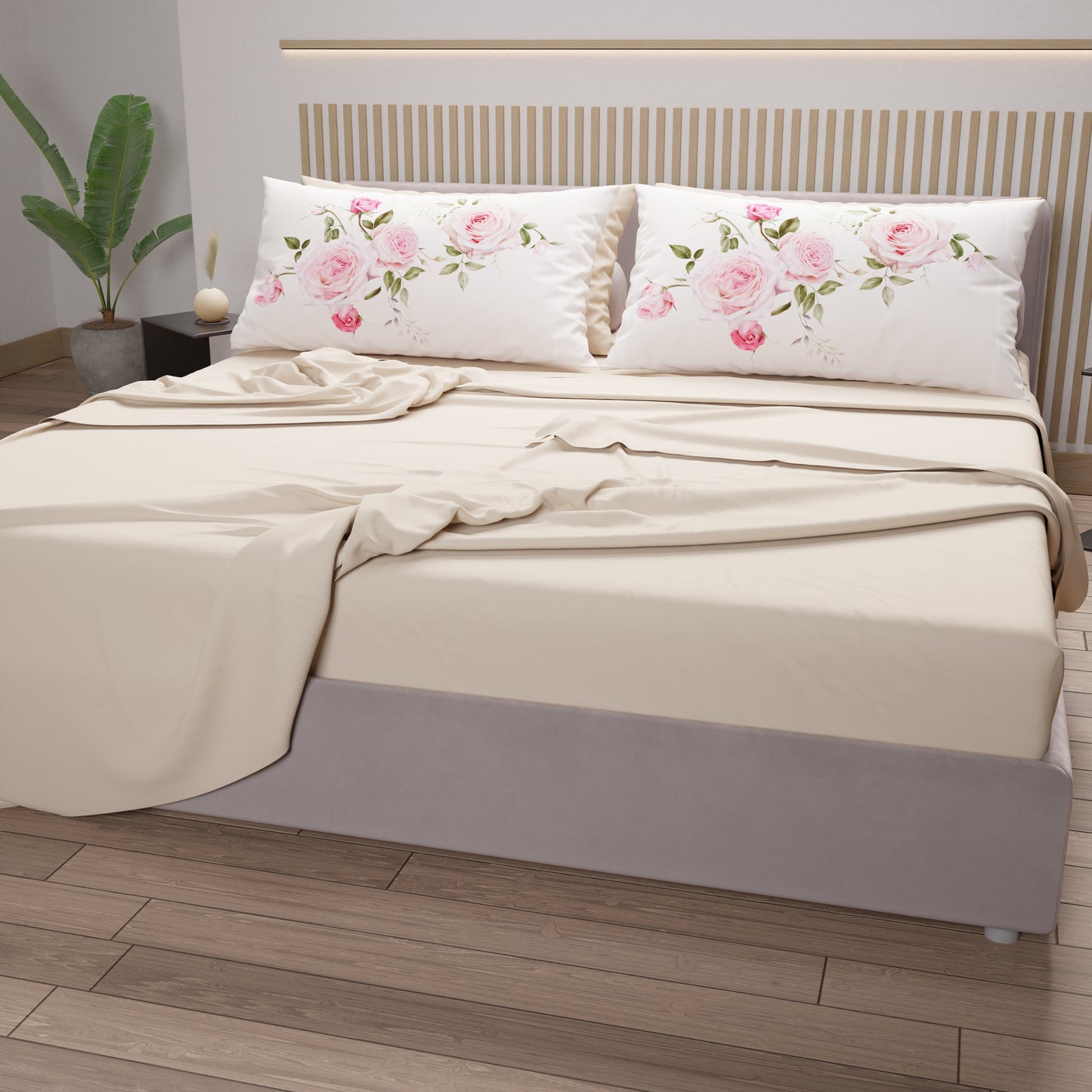 Lenzuola in Cotone, Completo Letto con Federe in Stampa Digitale Floreale 20-05