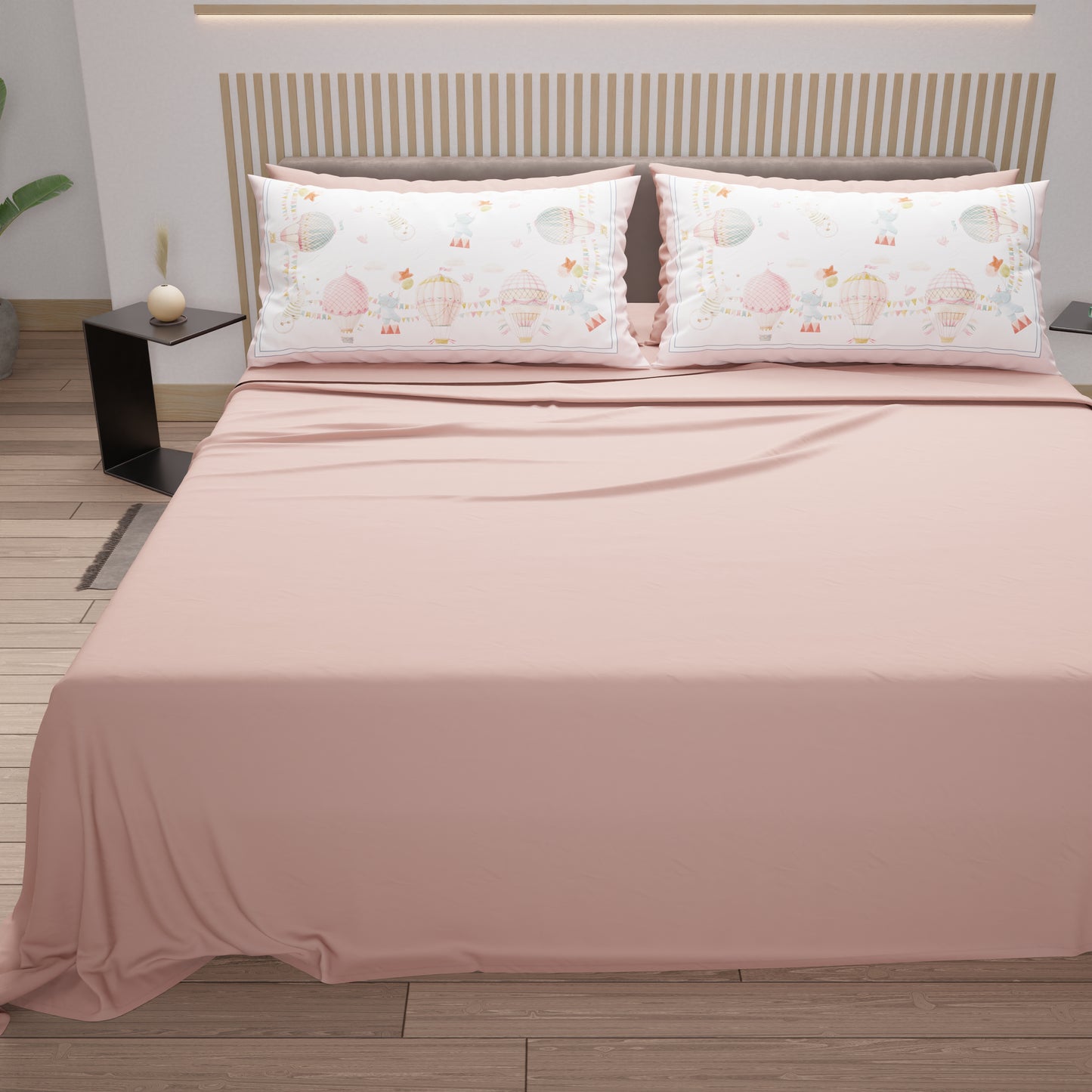 Cotton Sheets, Bed Set with Party Elephants Digital Print Pillowcases