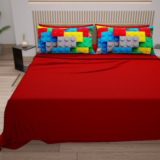 Lenzuola in Cotone, Completo Letto con Federe in Stampa Digitale Mattoncini