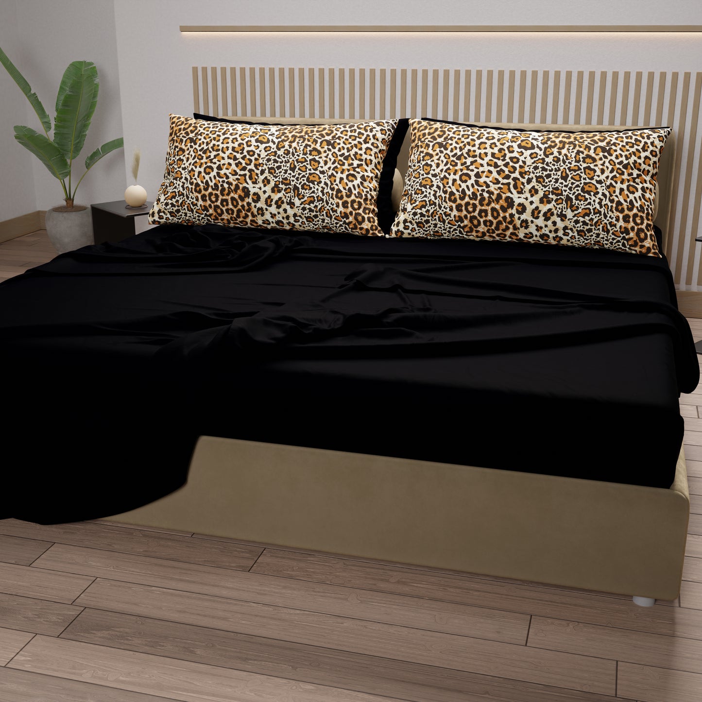 Lenzuola in Cotone, Completo Letto con Federe in Stampa Digitale Animalier Maculato