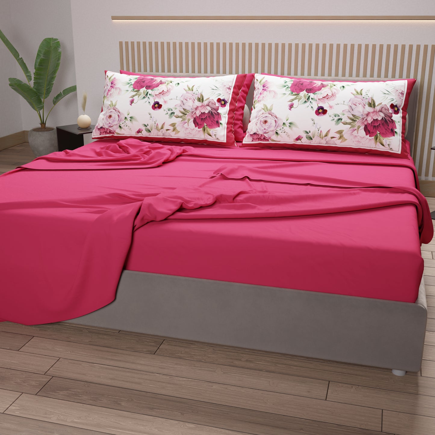 Lenzuola in Cotone, Completo Letto con Federe in Stampa Digitale Floreale 08