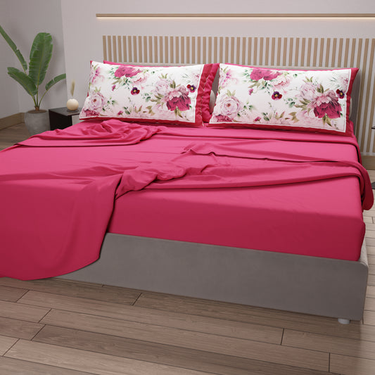 Lenzuola in Cotone, Completo Letto con Federe in Stampa Digitale Floreale 08