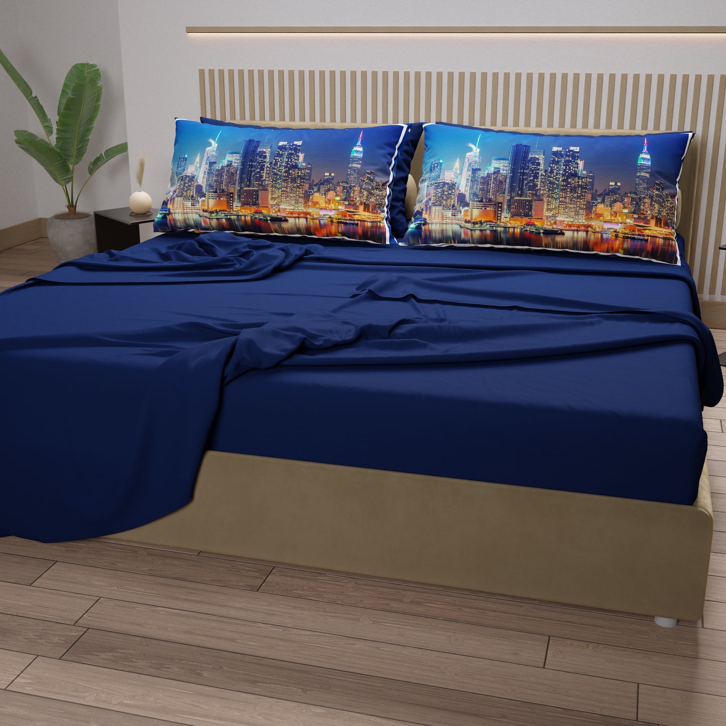 Draps en Coton, Parure de Lit avec Taies d'Oreiller en Impression Digitale Ville 02
