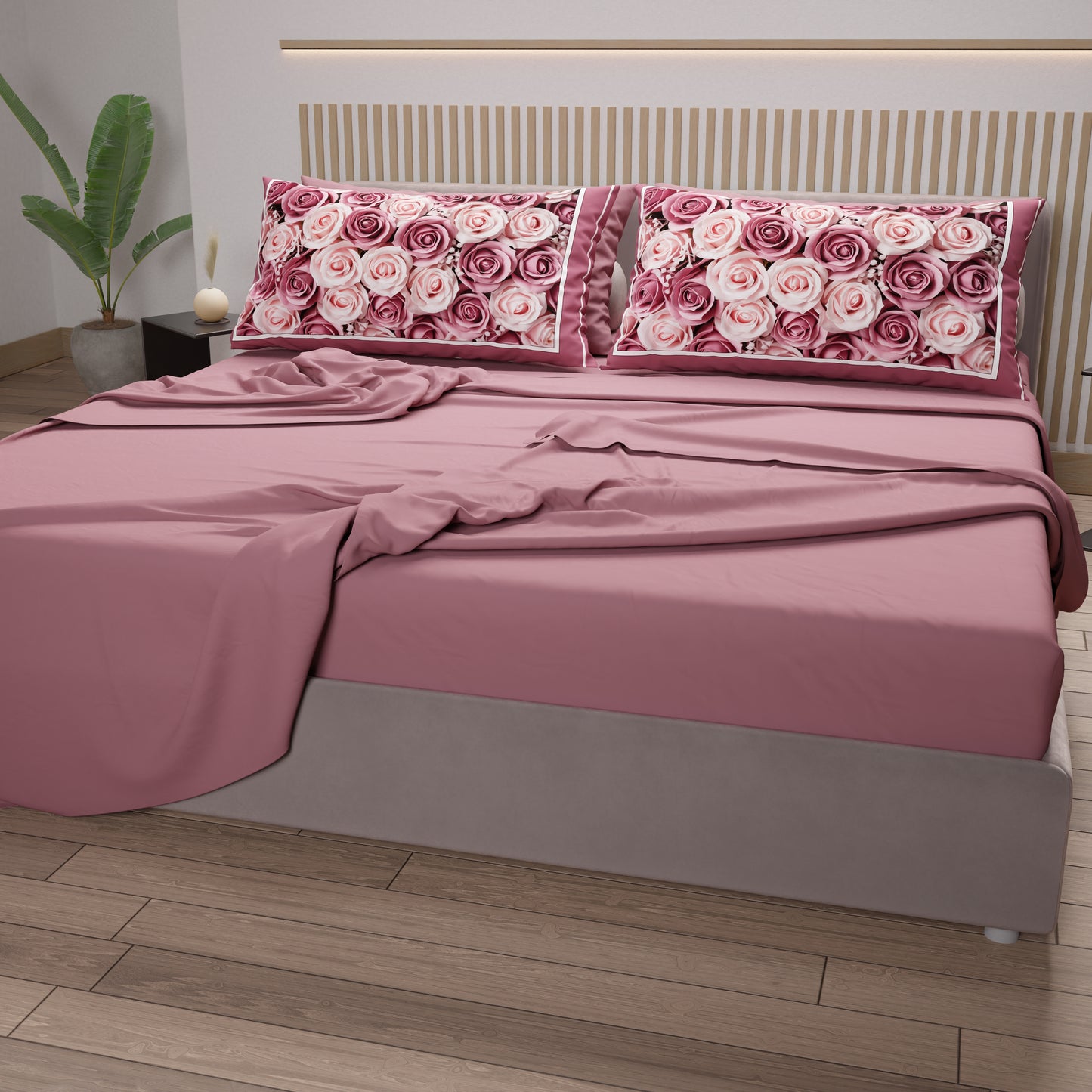 Draps en Coton, Parure de Lit avec Taies d'Oreiller en Impression Numérique Floral 15