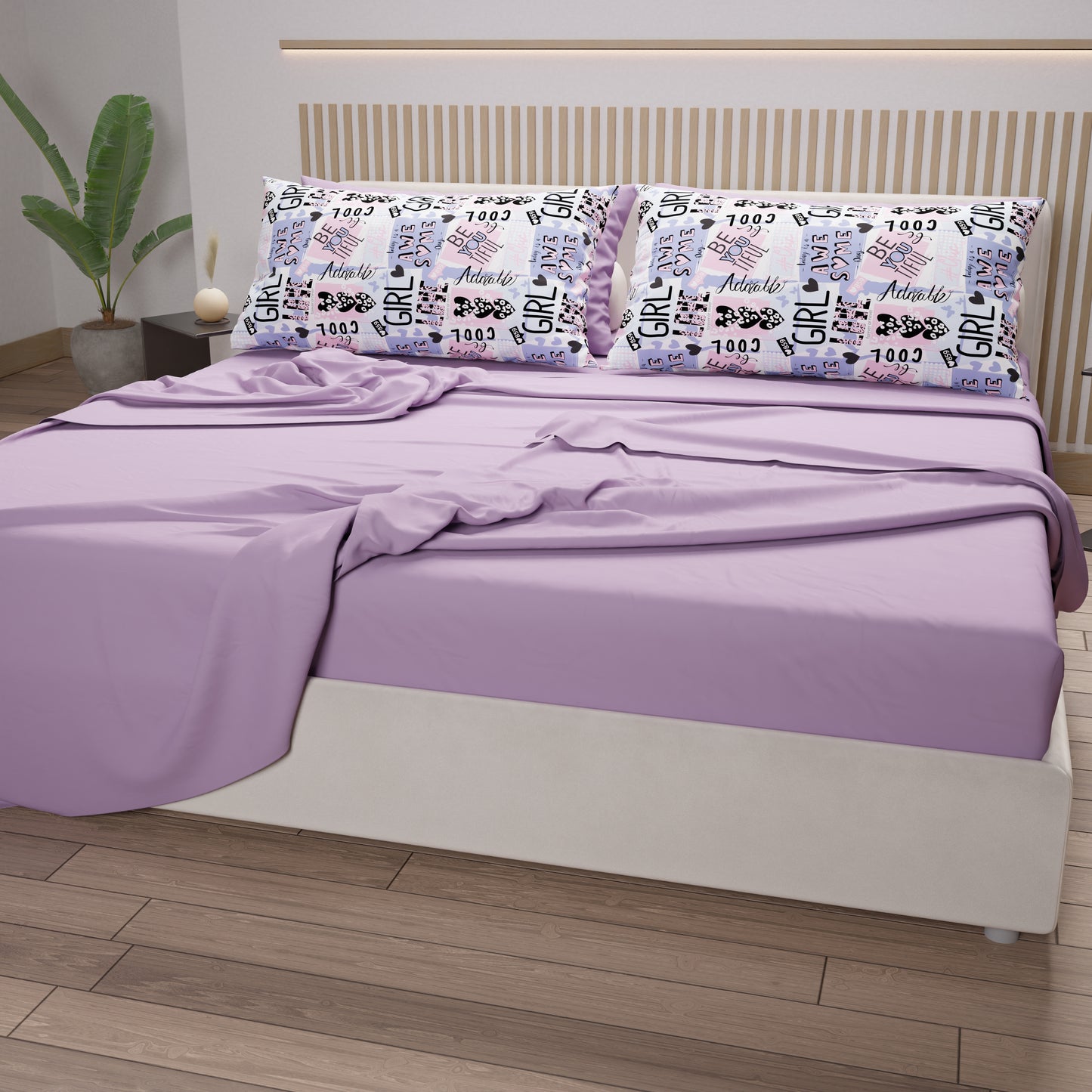 Lenzuola in Cotone, Completo Letto con Federe in Stampa Digitale Girl Cool